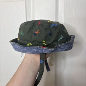 Kids Dino Print Bucket Hat 100% Cotton Reversible Denim
